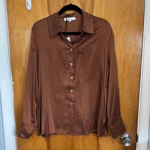 WeWoreWhat Brown Silk Button-Down Shirt
